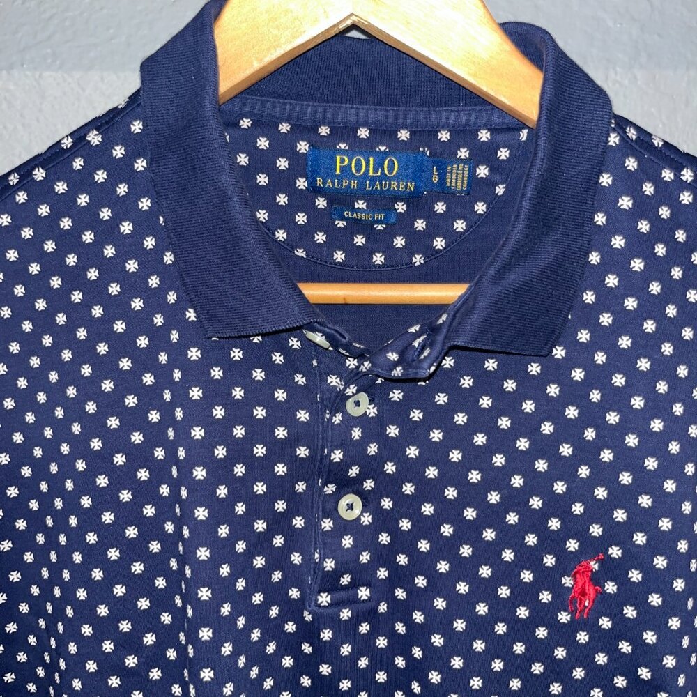 POLO RALPH LAUREN  Iron Cross Print Polo Shirt - EUC - Men's Large - Classic Fit - Picture 3 of 13